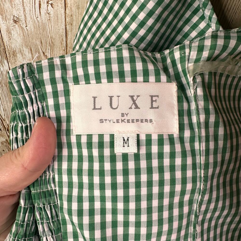 LUXE by STYLEKEEPERS Womens Size M One Shoulder green Gingham Top - Picture 6 of 7
